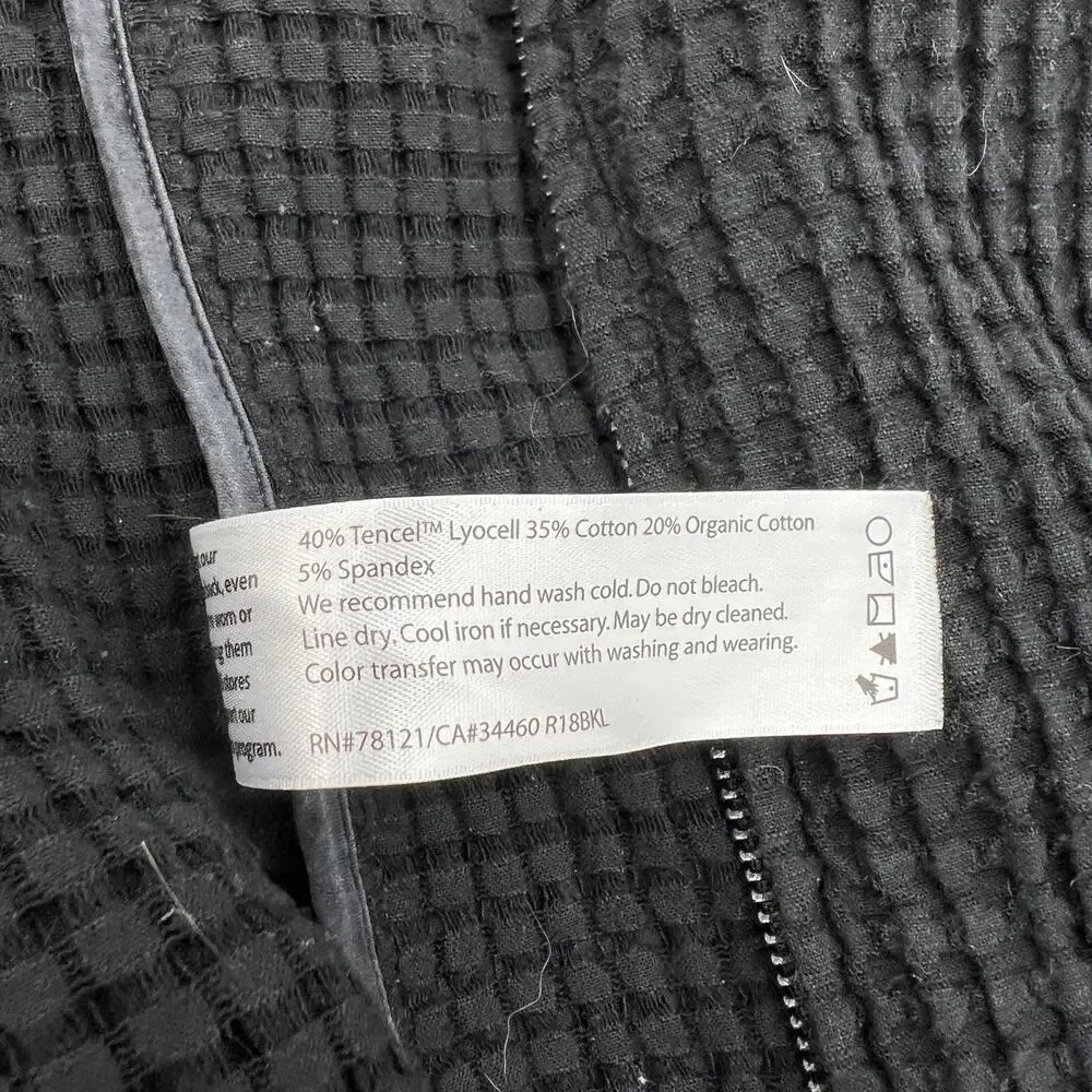 Eileen Fisher Waffle Texture Jacket Black Zip Front Long Sleeves Cardigan